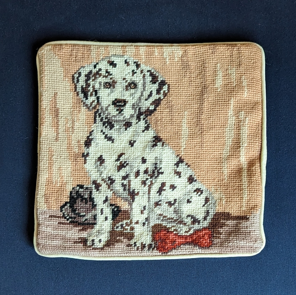 Handcrafted Dalmatian Needlepoint Pillow Cover